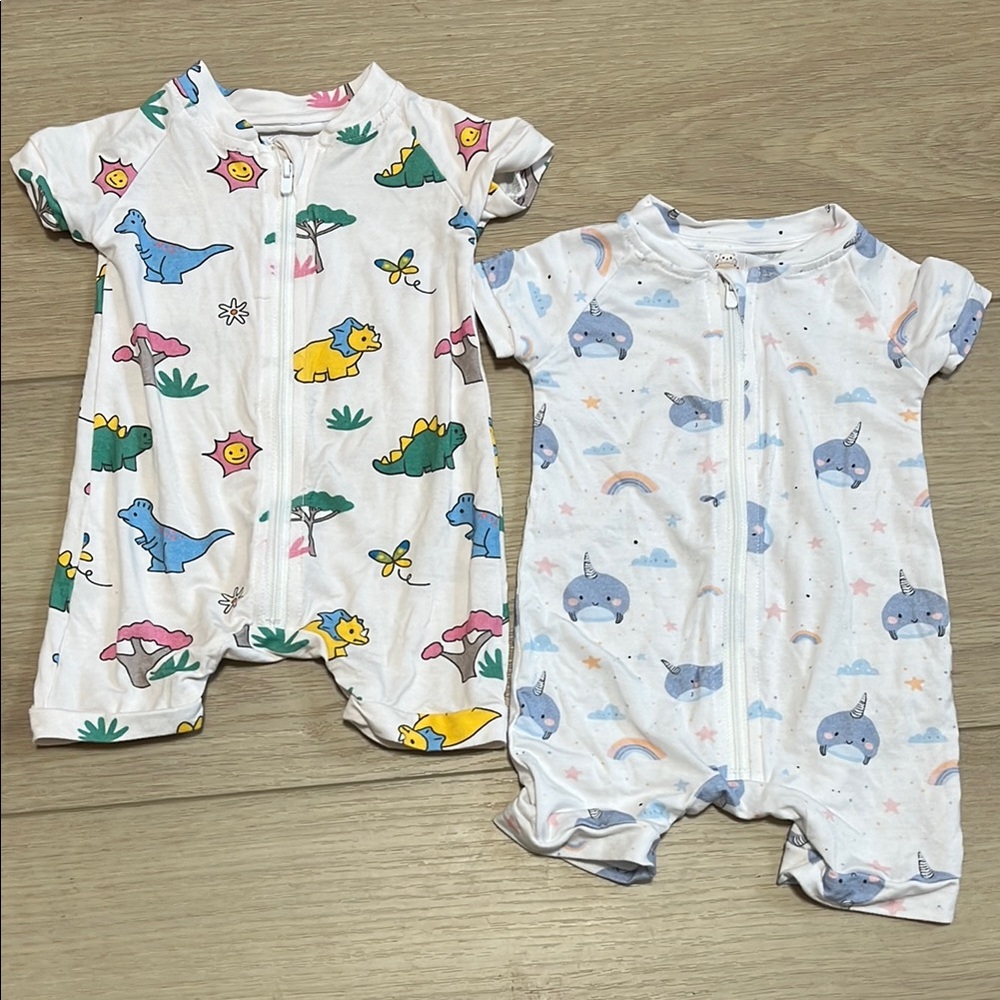 LVKiss Bamboo Viscose Colorful Dinosaur and Narwhal Baby Summer Rompers Size 0-3
